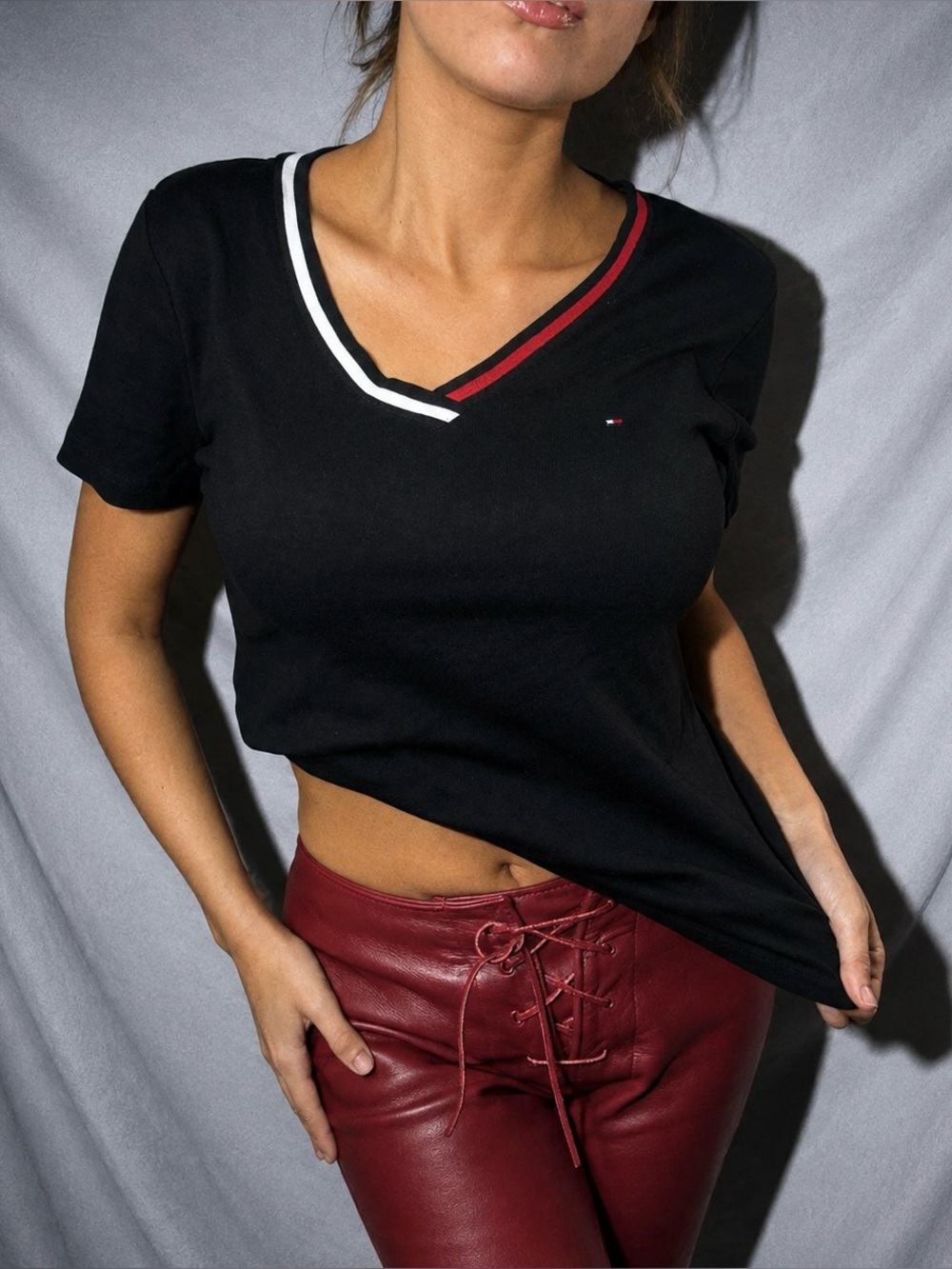 Vintage Tommy Hilfiger Navy Black V Neck Top